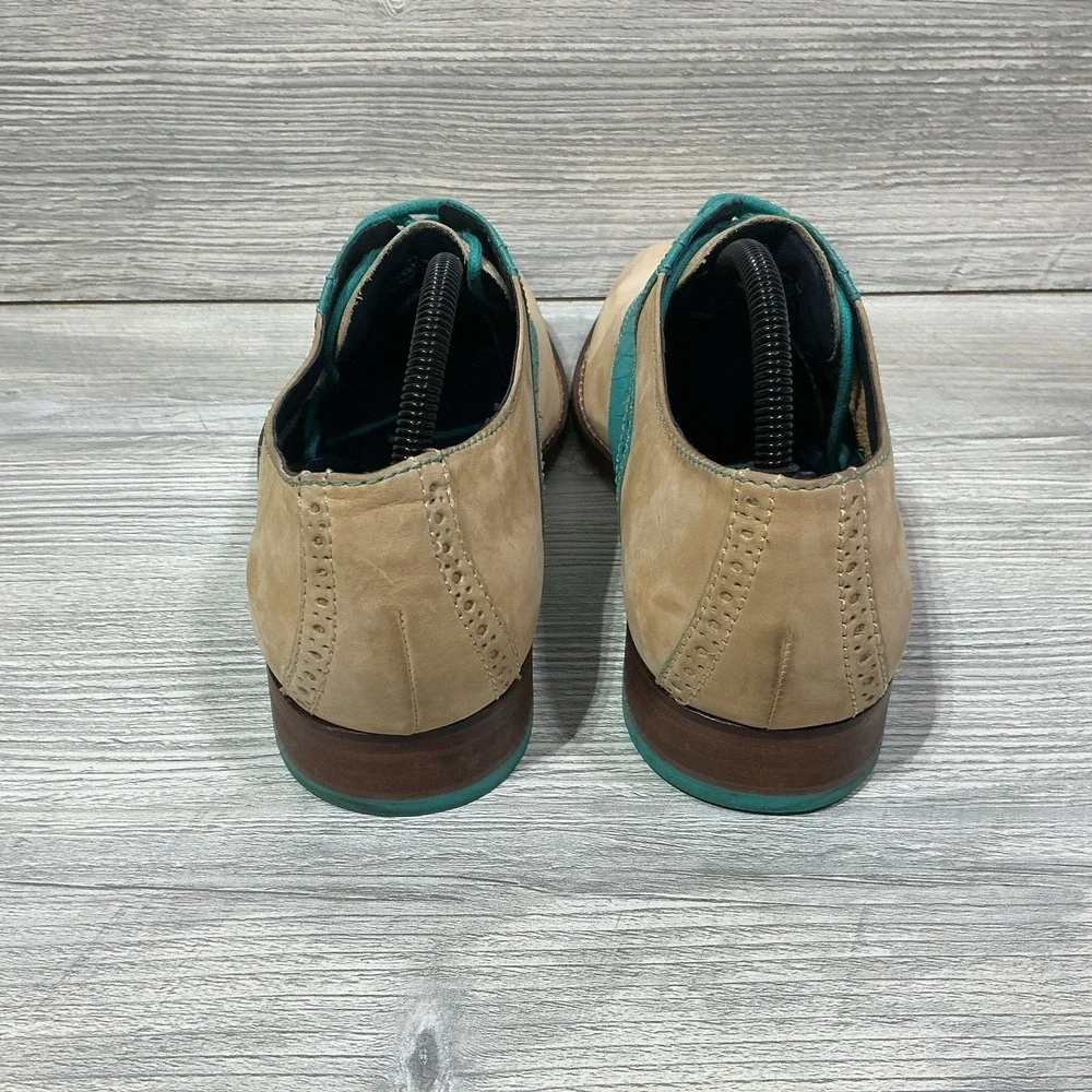 Cole Haan Tan Suede Green Croc Embossed Laced-Up Oxford Men's 9.5M Formal Career
